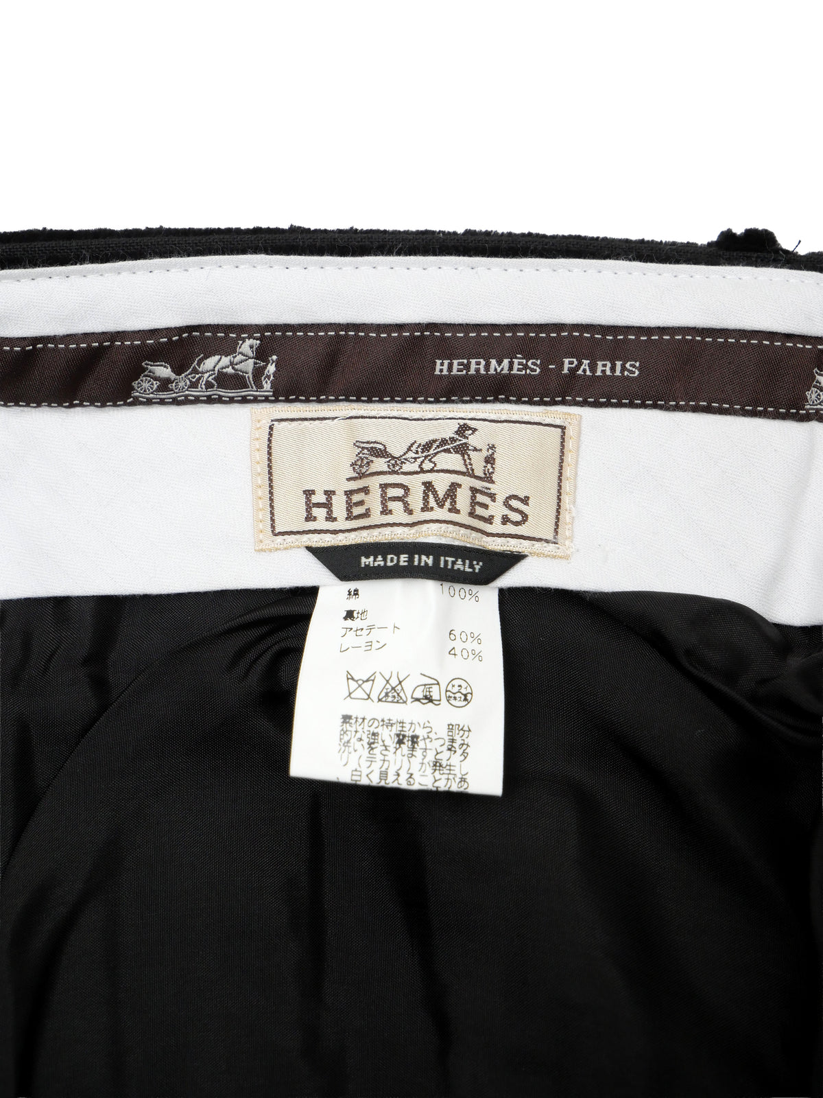VINTAGE HERMES エルメス メンズ52 ストライプ柄 パンツ ブラック