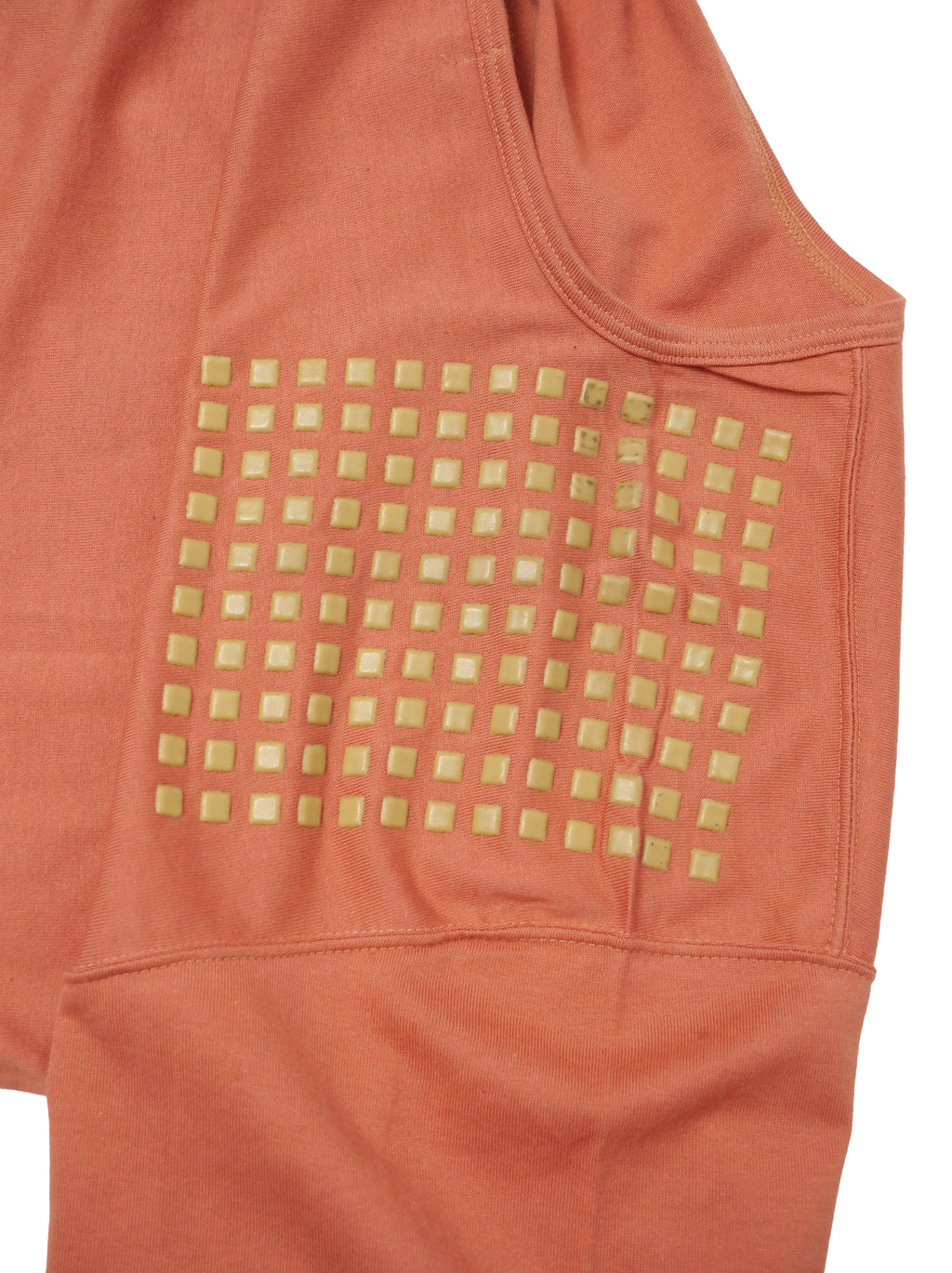 80s ヴィンテージ 筆タグ ISSEY MIYAKE MEN イッセイミヤケ ラバー装飾 半袖Tシャツ F オレンジ