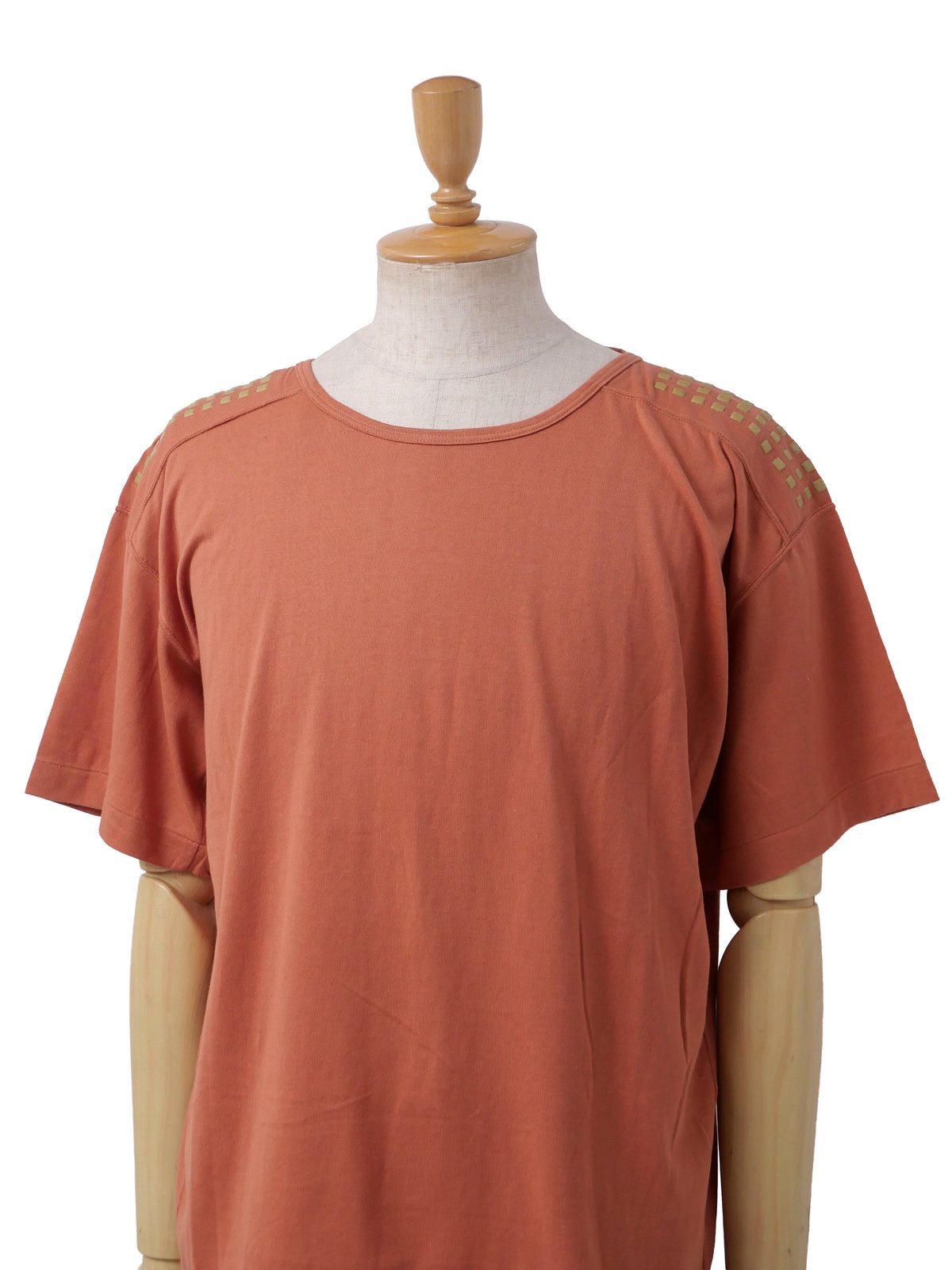 80s ヴィンテージ 筆タグ ISSEY MIYAKE MEN イッセイミヤケ ラバー装飾 半袖Tシャツ F オレンジ