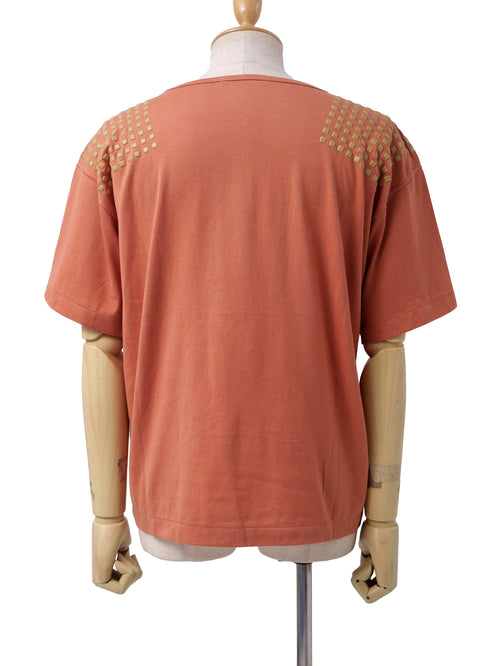80s ヴィンテージ 筆タグ ISSEY MIYAKE MEN イッセイミヤケ ラバー装飾 半袖Tシャツ F オレンジ