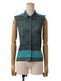 PLEATS PLEASE ISSEY MIYAKE プリーツプリーズ メッシュ ノースリーブブラウス ターコイズ×ブラウン