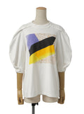 ISSEY MIYAKE イッセイミヤケ 23SS  バルーンスリーブ 7分袖 プリントカットソー 2 ホワイト