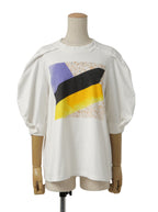 ISSEY MIYAKE イッセイミヤケ 23SS  バルーンスリーブ 7分袖 プリントカットソー 2 ホワイト