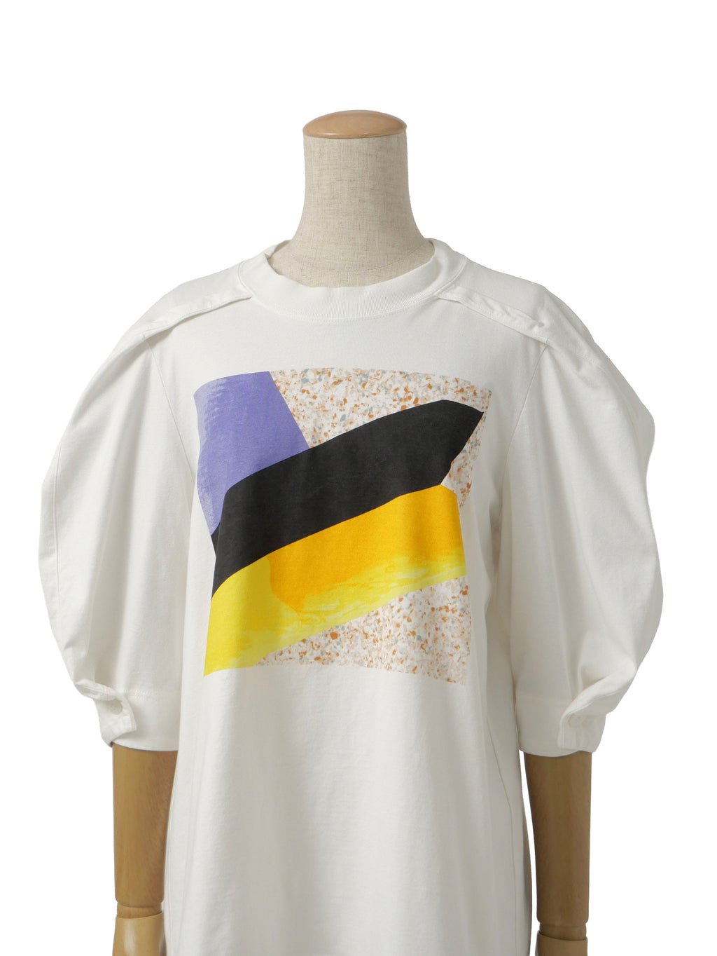 ISSEY MIYAKE イッセイミヤケ 23SS  バルーンスリーブ 7分袖 プリントカットソー 2 ホワイト