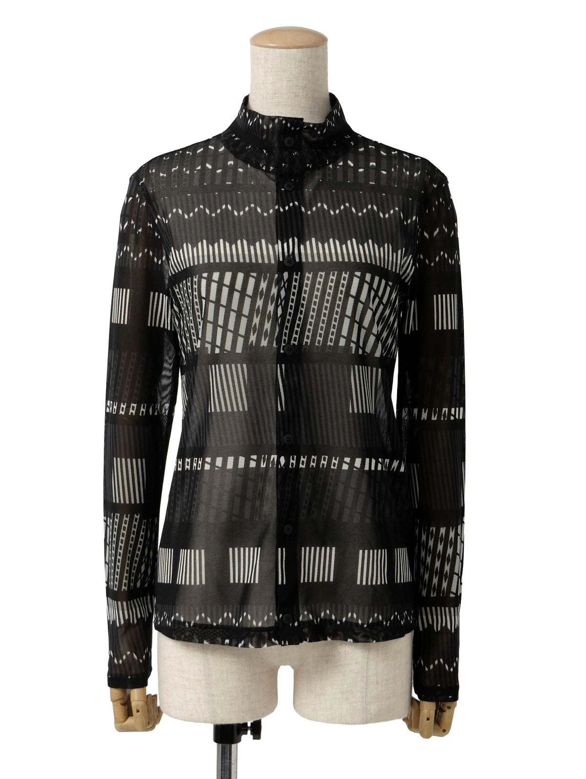 ISSEY MIYAKE イッセイミヤケ パワーネット スタンドカラー 長袖 シアーシャツ 2 ブラック