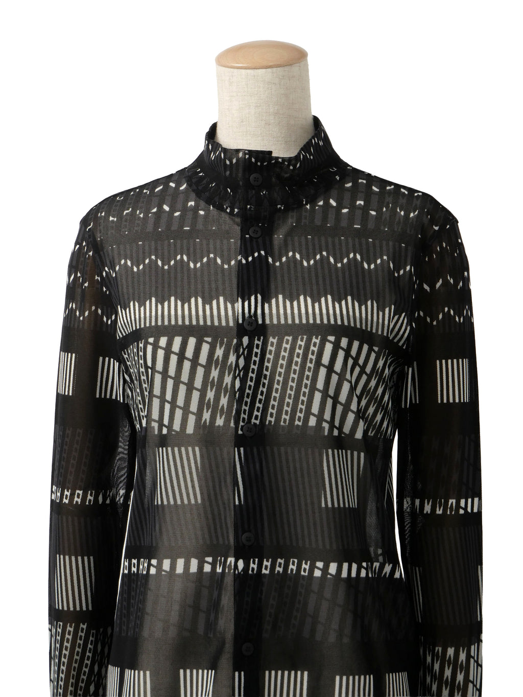ISSEY MIYAKE イッセイミヤケ パワーネット スタンドカラー 長袖 シアーシャツ 2 ブラック