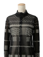 ISSEY MIYAKE イッセイミヤケ パワーネット スタンドカラー 長袖 シアーシャツ 2 ブラック