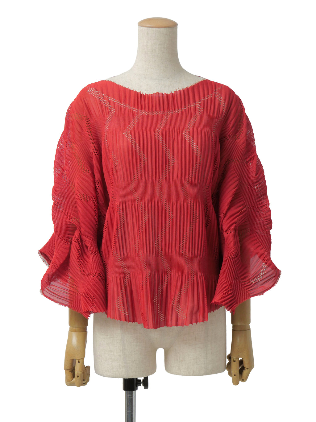 ISSEY MIYAKE A-POC INSIDE イッセイミヤケ プリーツ メッシュ 変形ブラウス 2 レッド
