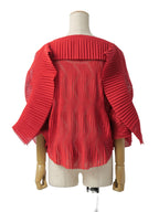 ISSEY MIYAKE A-POC INSIDE イッセイミヤケ プリーツ メッシュ 変形ブラウス 2 レッド