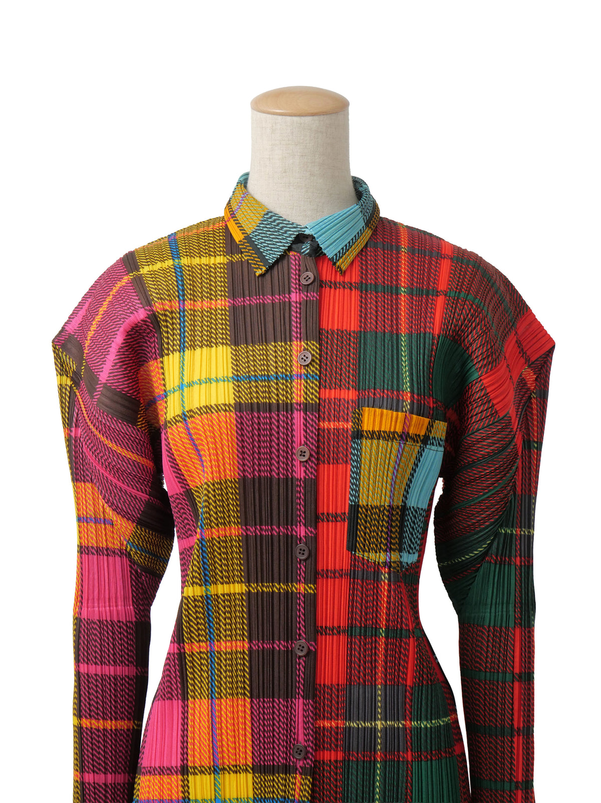 PLEATS PLEASE ISSEY MIYAKE プリーツプリーズ チェック柄 パッチワークプリント 長袖シャツ 4
