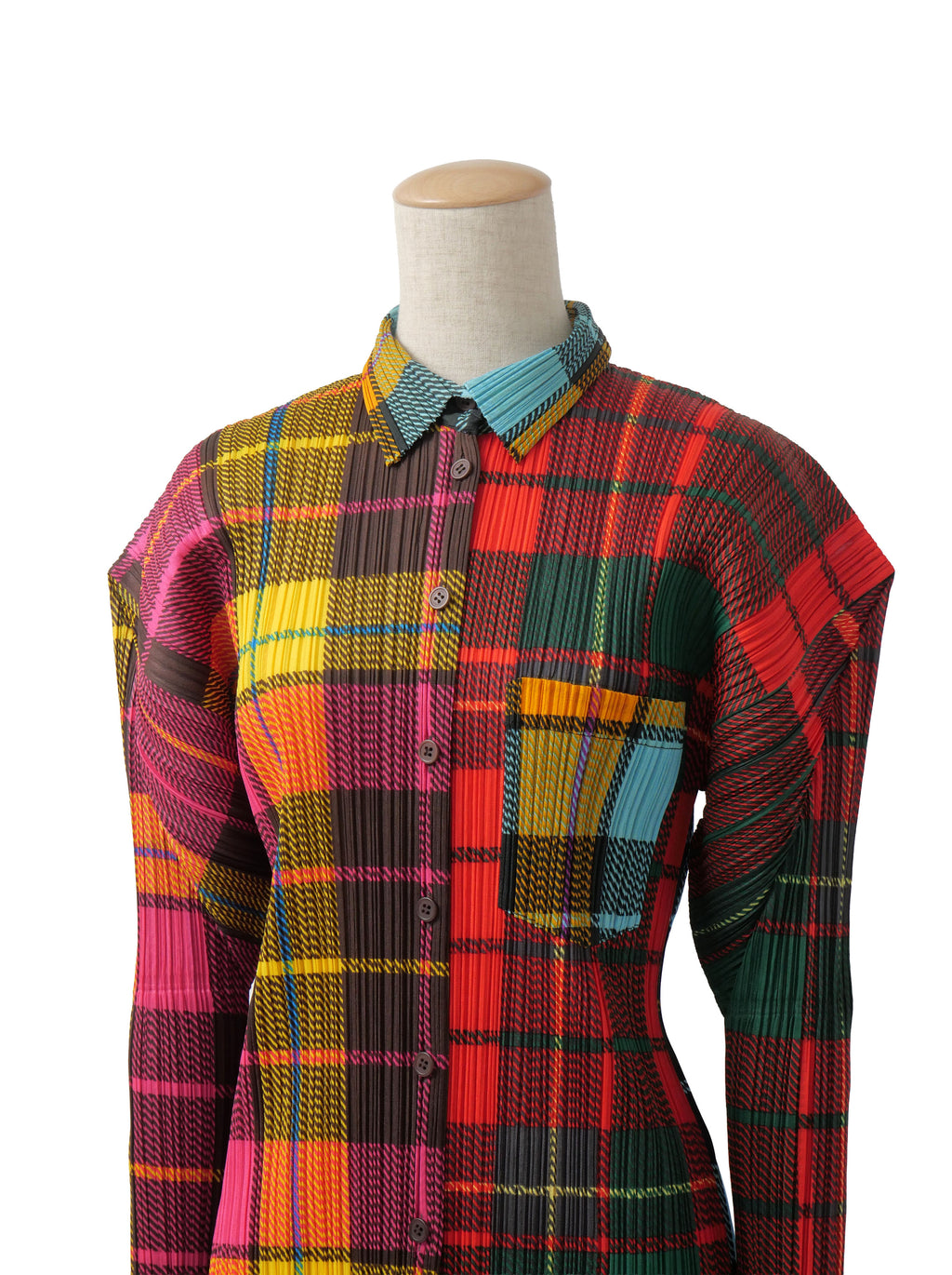 PLEATS PLEASE ISSEY MIYAKE プリーツプリーズ チェック柄 パッチワークプリント 長袖シャツ 4