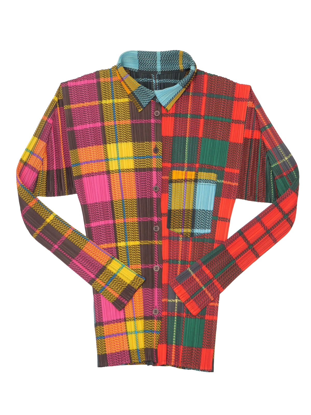 PLEATS PLEASE ISSEY MIYAKE プリーツプリーズ チェック柄 パッチワークプリント 長袖シャツ 4