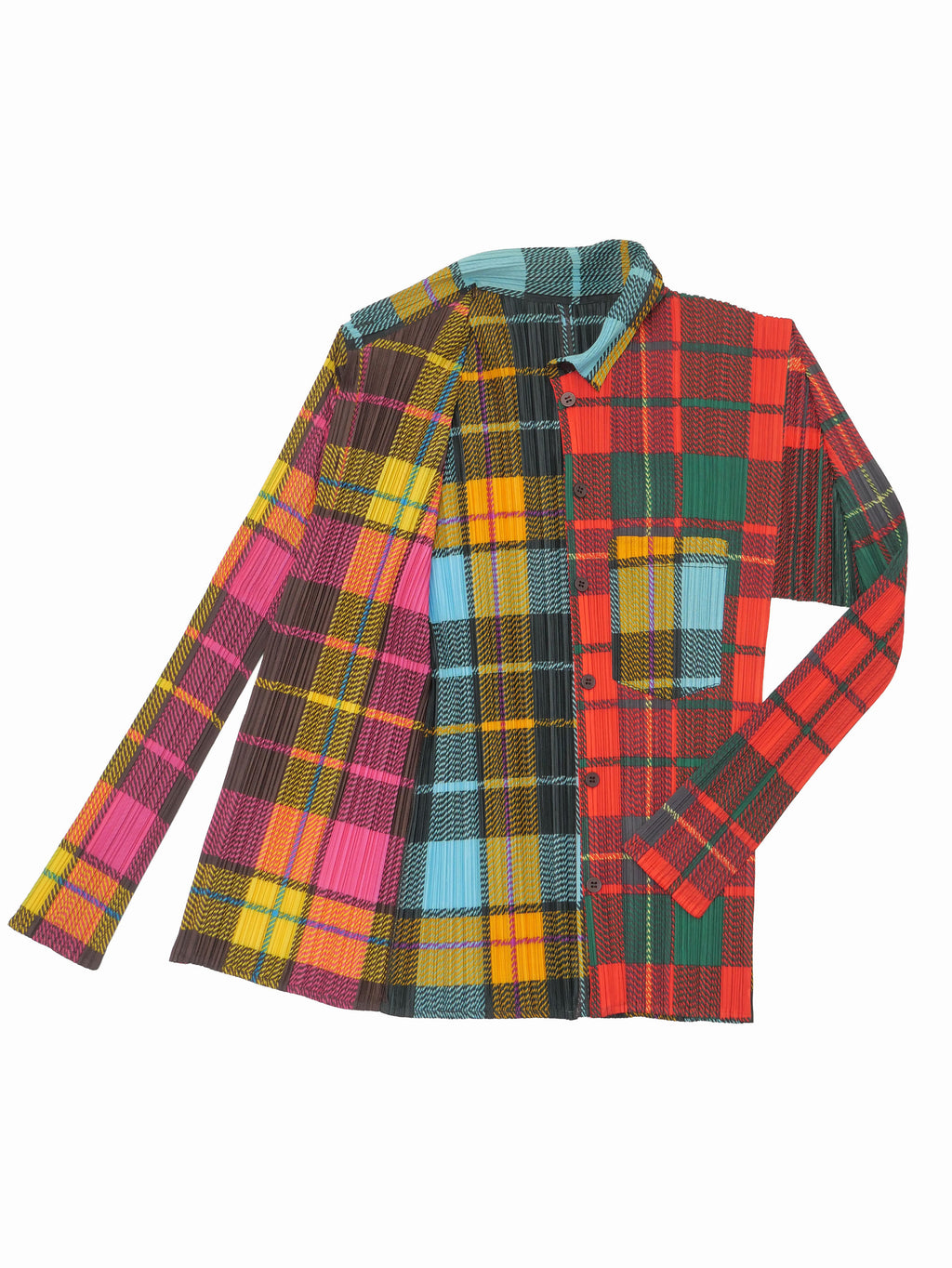PLEATS PLEASE ISSEY MIYAKE プリーツプリーズ チェック柄 パッチワークプリント 長袖シャツ 4
