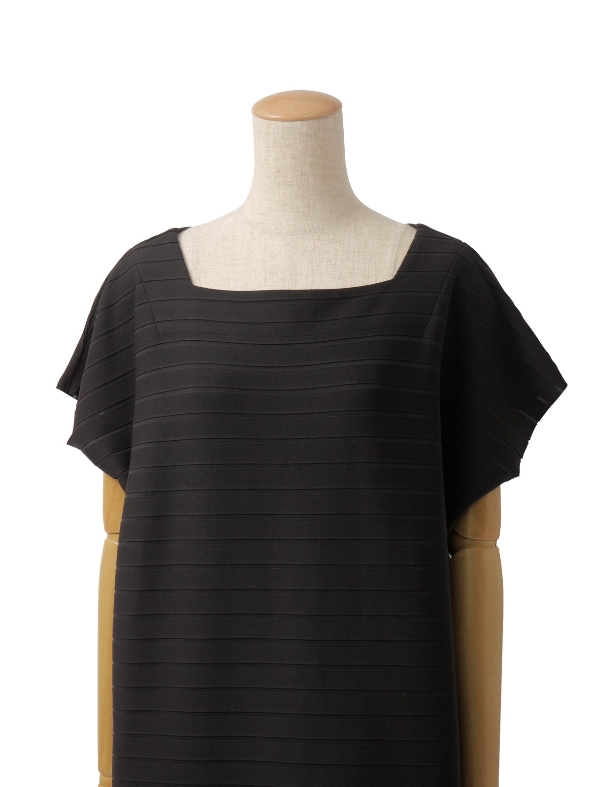 ISSEY MIYAKE イッセイミヤケ スクエアネック ワンピース ボーダー柄 2 ブラック