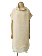 ISSEY MIYAKE イッセイミヤケ プリーツワンピース ニット フリンジ ハイネック 2 アイボリー
