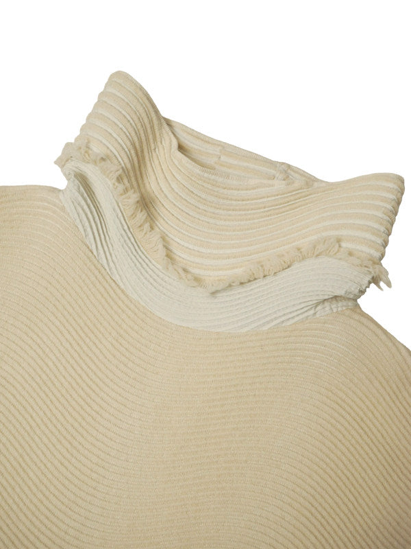 ISSEY MIYAKE イッセイミヤケ プリーツワンピース ニット フリンジ ハイネック 2 アイボリー