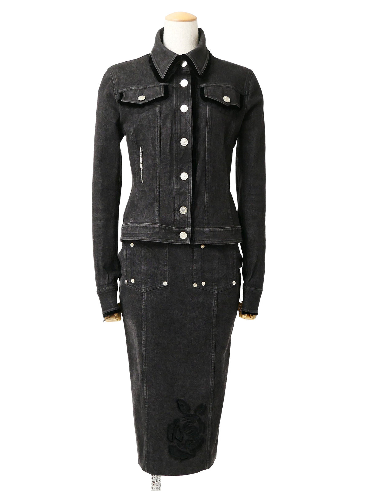 Christian Dior by John Galliano Dior Galliano Era Black Denim Jacket + Skirt 38/36
