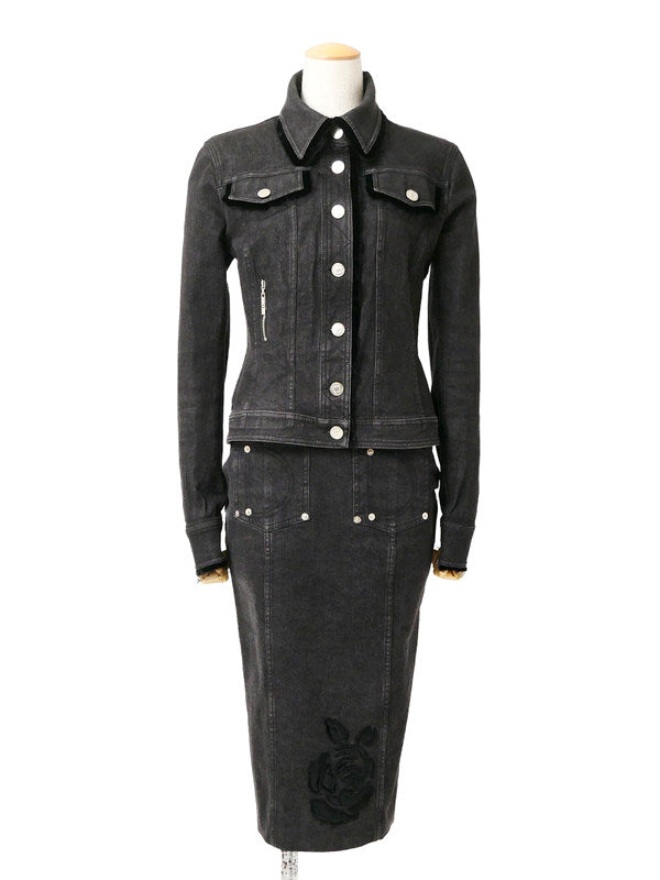 Christian Dior by John Galliano Dior Galliano Era Black Denim Jacket + Skirt 38/36