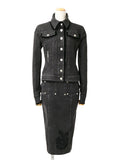 Christian Dior by John Galliano Dior Galliano Era Black Denim Jacket + Skirt 38/36