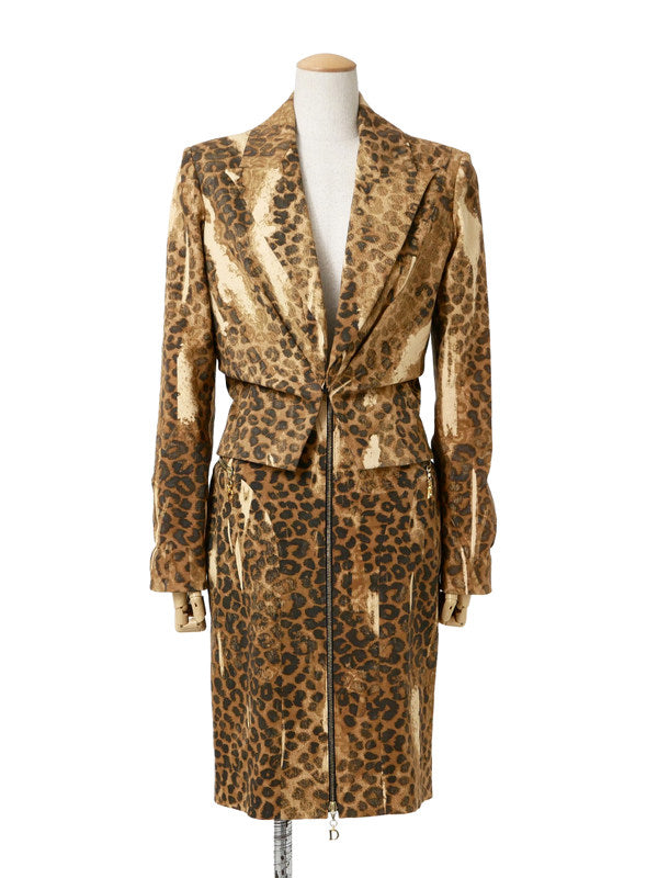 Christian Dior by John Galliano Dior Galliano Era Leopard Print Set-up Jacket + Skirt 40