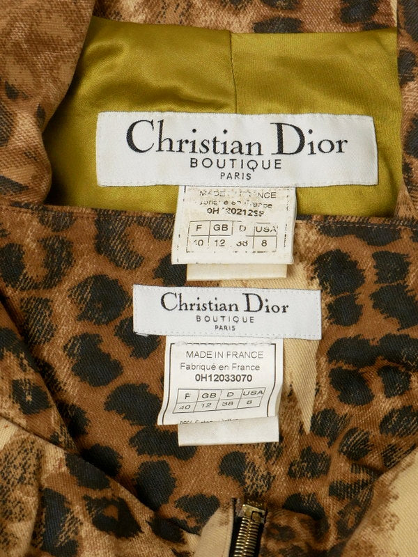 Christian Dior by John Galliano Dior Galliano Era Leopard Print Set-up Jacket + Skirt 40