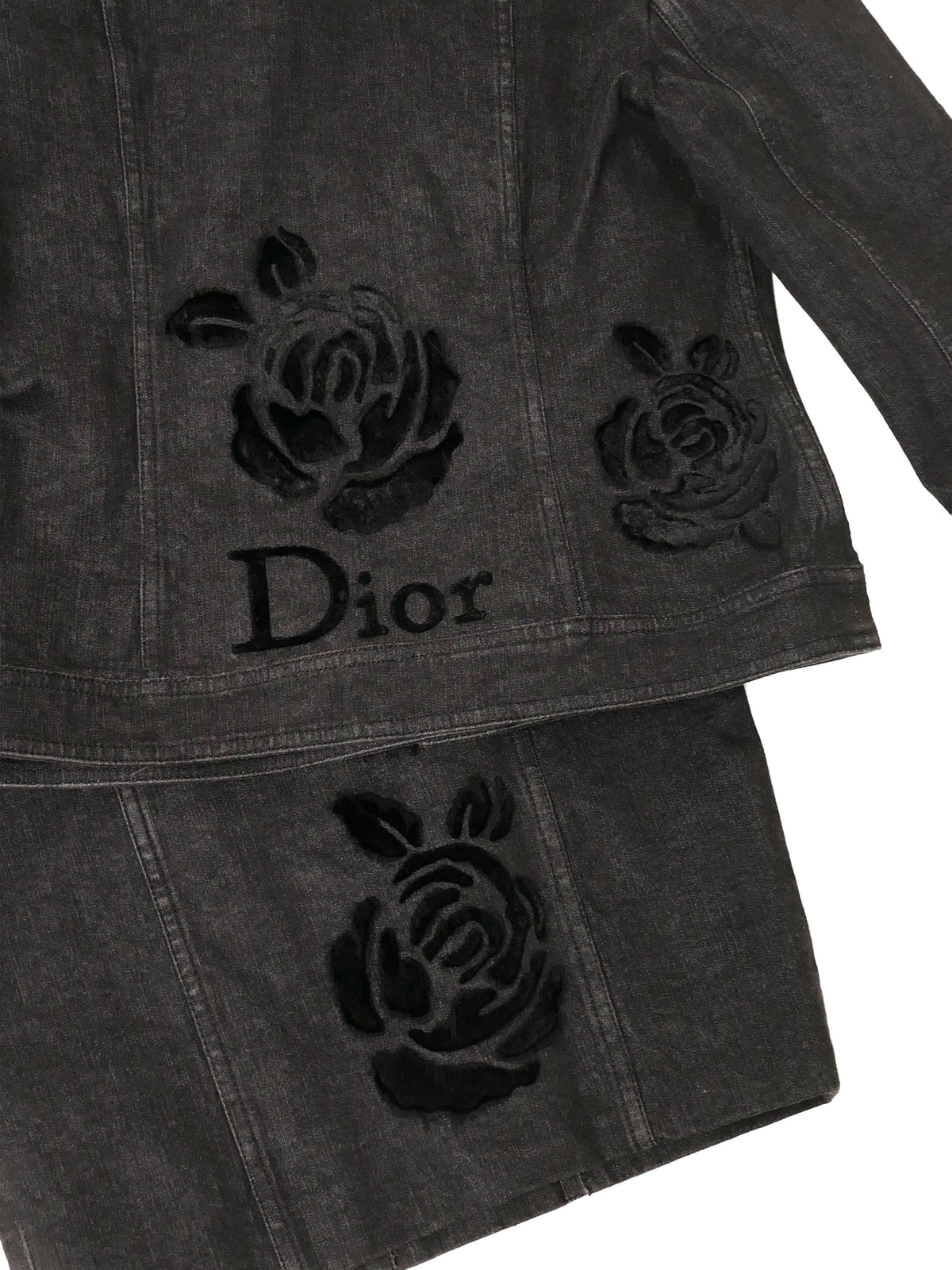 Christian Dior by John Galliano Dior Galliano Era Black Denim Jacket + Skirt 38/36